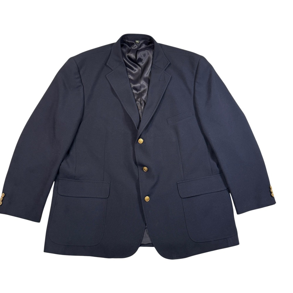 Orvis Mens Navy Blue Wool Blend 3-Button Blazer Sport Coat 50R USA Gold Buttons